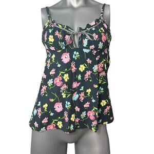 Betsey Johnson Intimates Women Floral Cami Top Medium Bows Coquette Babydoll y2k